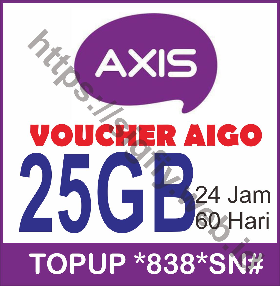 Paket Internet Axis Voucher Aigo Topup *838*SN# - 25GB 24Jam 60Hari Paket Internet Axis Voucher Aigo Topup *838*SN# - 25GB 24Jam 60Hari
