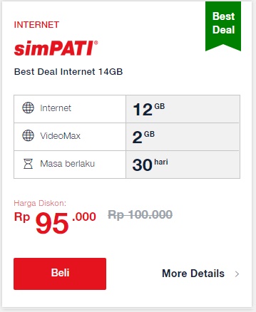 Paket Internet Telkomsel Data Kusus Simpati - 12GB + 2GB Video 30hr Paket Internet Telkomsel Data Kusus Simpati - 12GB + 2GB Video 30hr
